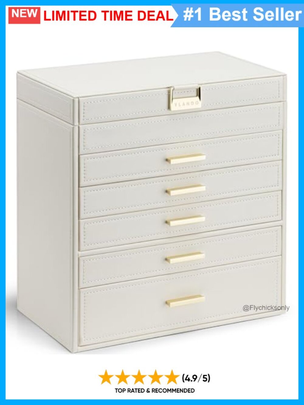 Large 6-Layer Jewelry Box Organizer Synthetic Leather Velvet Lined Removable
